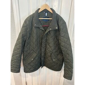 Cole Haan Mens XXL Olive Green Diamond Quilted Full Zip Barn Jacket Coat